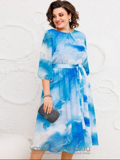 Роскошное платье из шифона в голубом оттенке