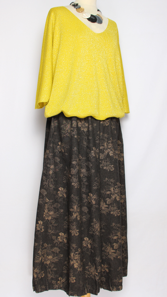 ЮБКА-БРЮКИ джинс-гобелен "ЗАЩИПЫ ЦВЕТОЧКИ" черная р.46-54