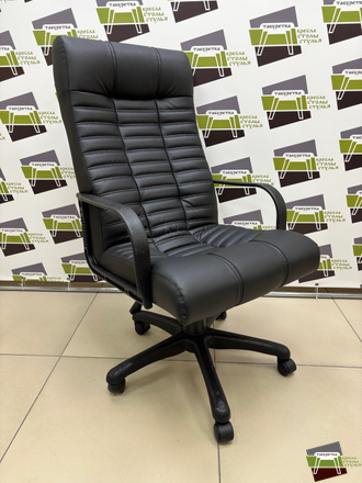 Кресло руководителя Атлант (Кожа иск., DO, №350 (черный), ТГ, PL, ролик ст.)