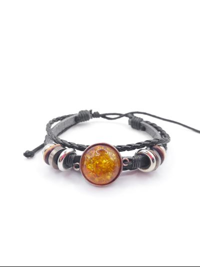 Браслет кожаный с кабошоном на завязках