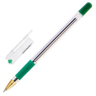 Ручка шариковая масляная с грипом MUNHWA "MC Gold", ГОЛУБАЯ, корпус прозрачный, узел 0,5 мм, линия письма 0,3 мм, BMC-12, 12 штук в упаковке
