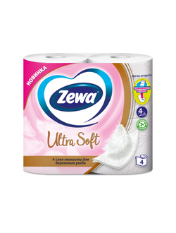 Бумага туалетная Zewa ULTRA SOFT 4с бел 100%цел втул 15,9м130л 4рул/уп 8534