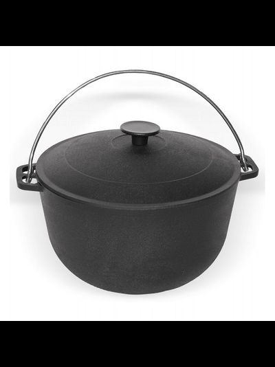 КАЗАН 8 Л ТУРИСТИЧЕСКИЙ ЧУГУННЫЙ С ЧУГУННОЙ КРЫШКОЙ И ДУЖКОЙ (БИОЛ)