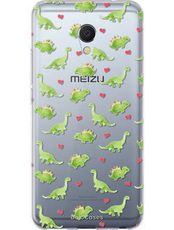 Чехол для Meizu с Динозаврами и сердечками