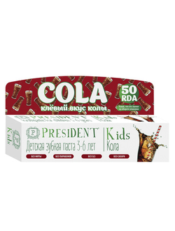 Детская зубная паста от 3-х до 6-ти лет Kids, кола, PresiDENT, 50 мл.