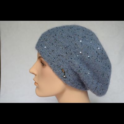 Голубой женский берет с пайетками Vizio Италия 6917 фото итальянских беретов 2022