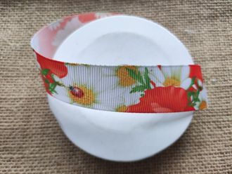 Лента репсовая с рисунком "Маки", ширина 25 мм, цена за 1 м