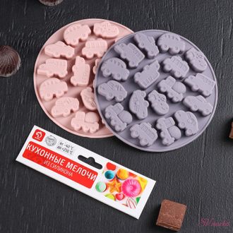 Форма для льда и шоколада Доляна «Машинки», 12×1 см, 17 ячеек, цвет МИКС