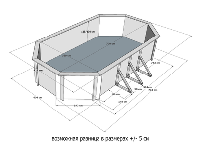 Деревянный морозоустойчивый бассейн 7,0 х 3,7 м  глубиной 130 см "Байкал-2" большой от Кристалл