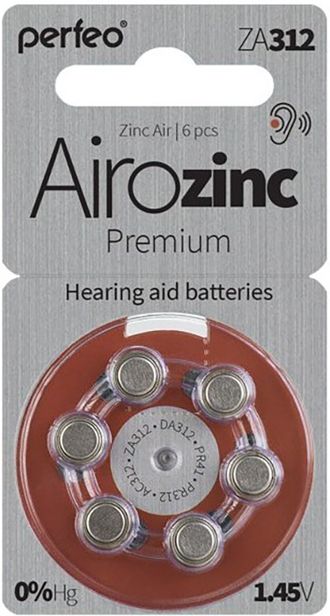 Батарейки для слуховых аппаратов ZA312 воздушно-цинковая Perfeo ZA312/6BL Zinc Air 6 шт