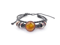 Браслет кожаный с кабошоном на завязках