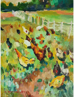 Картина Куры у забора