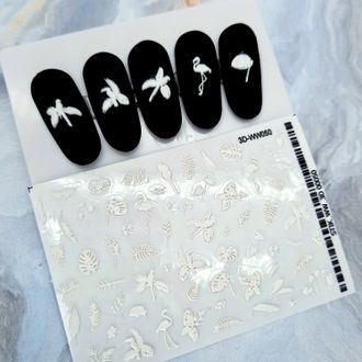 Самоклеящийся объемный стикер для ногтей 3D-WW050 Белый