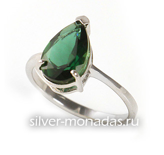 Кольцо из серебра 925 пробы с зеленым кварцем (ЖУ-KO2255)