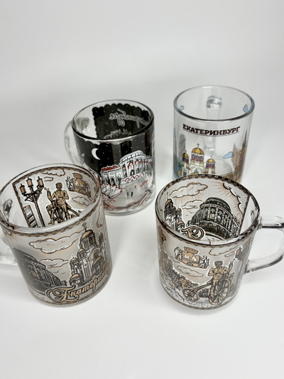 Стеклянная кружка с символикой Екатеринбурга, разные виды