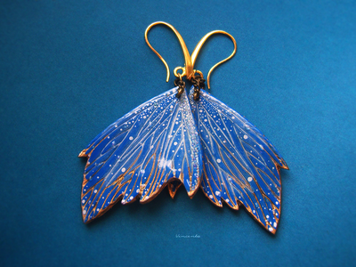 "Вавилонский мотылёк", крупные серьги-крылья авторской работы