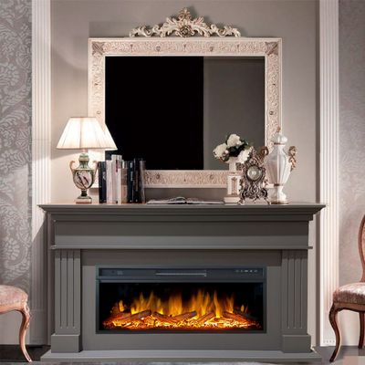 Линейный электрокамин Бруно GR с очагом Vision 42 LOG LED