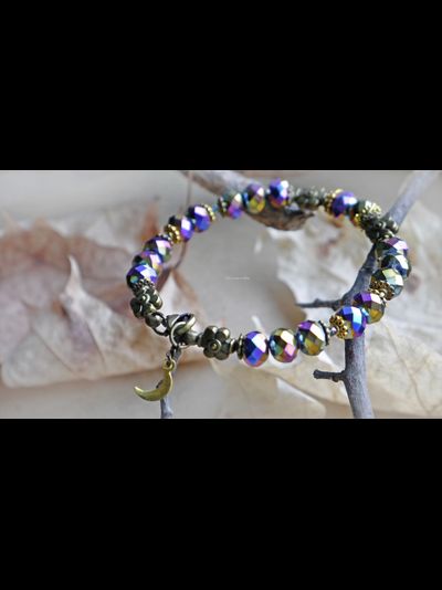 Браслет "Кристаллы осеннего волшебства" с месяцем и цветами