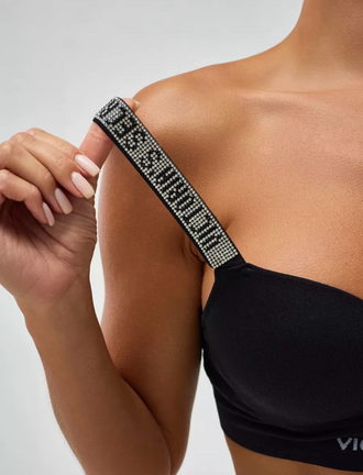 Комплект нижнего белья Виктория Сикрет со стразами спортивный черный