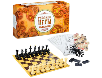 Русские игры (шахматы, лото, домино, доска из микрогофры)