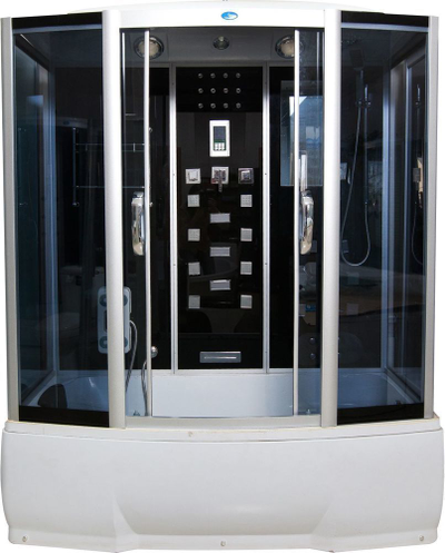 Душевая кабина Водный Мир ВМ-8828, Высокий поддон, задние стекла чёрные, передние стекла тонированные,150x85x220 см.