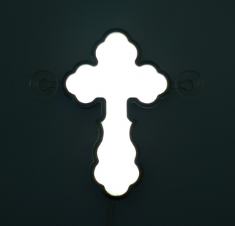Крест деревянный на лобовое окно 18х12см, светящийся 12V