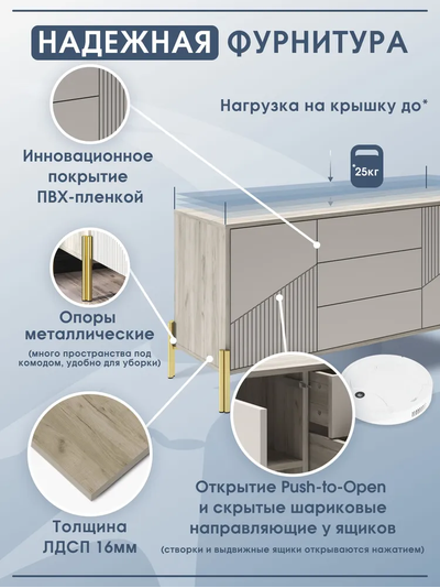 Тринити КМ-001 (МДФ) Комод Дуб Крафт серый/МДФ - матовая Флан GA-06