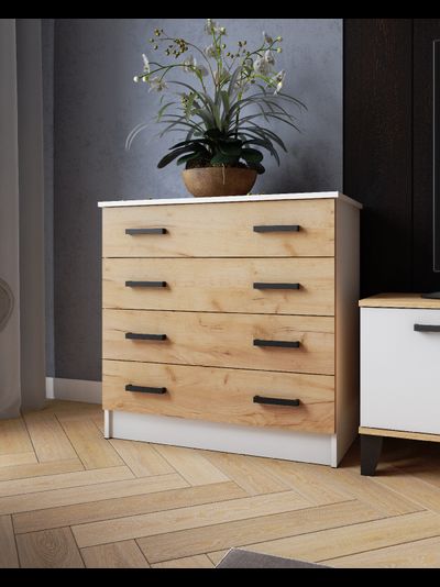 Комод КМ-2 Белый с тиснением/Дуб Крафт Золотой