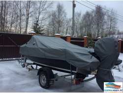 Тент на лодку ВОЛЖАНКА 46 FISH - 2020 ( с кринолинами без лееров на носу)