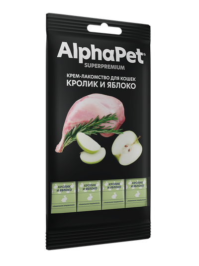 AlphaPet (Альфа пет) Крем-лакомство для кошек с кроликом и яблоком, 48 г