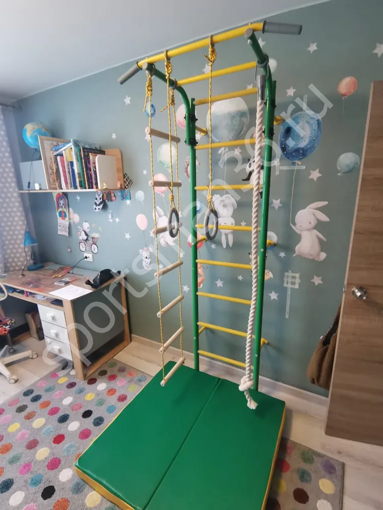 ДСК-12.С "Атлет-2", ступеньки ПВХ, цвет зеленый, Мат гимнастический сине-жёлто-зелёный 1,0х1,0х0,1 м складной