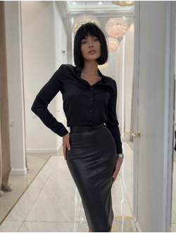 Блузка атласная на пуговицах (черный)