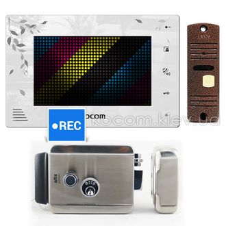 Kocom KCV-A374SDLE white + AVP-05 brown + Lock комплект видеодомофона с памятью