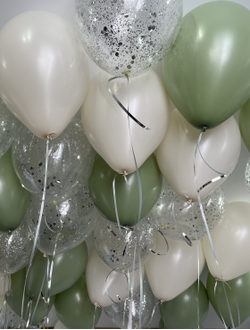 Шары оливковый, кремовый и с конфетти 30 шт под потолок