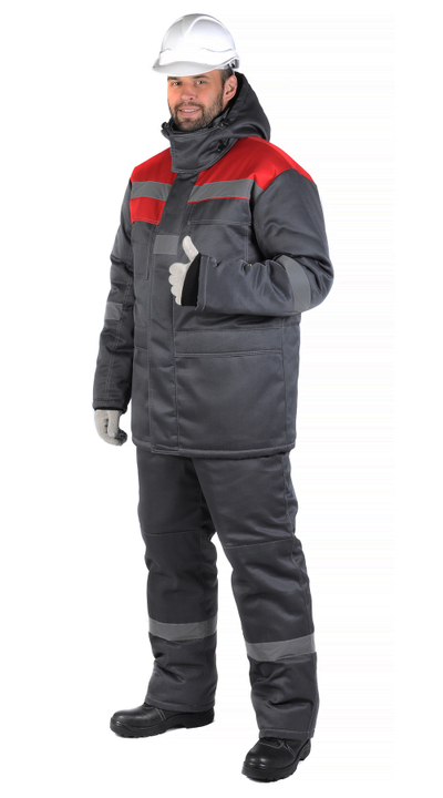 Костюм ЧИКАГО-ЗИМА с полукомбинезоном, серый/красный, СОП
