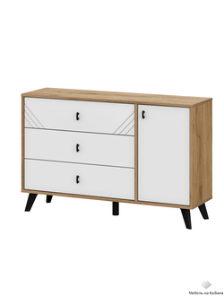 Байкал Комод 3 ящика со створкой Дуб Золотой/Белый матовый