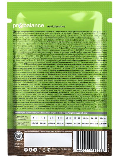 Probalance (Пробаланс) влажный корм (пауч) для собак с чувствительным пищеварением 85 г