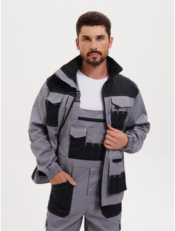 Костюм  КАНЗАС ткань 240гр, СОП, куртка+п/к, цвет св.серый с черным Арт.75824