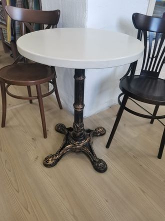 Аренда стол кофейный на чугунном основании под бронзу, столешница беленый Бук d=60 см