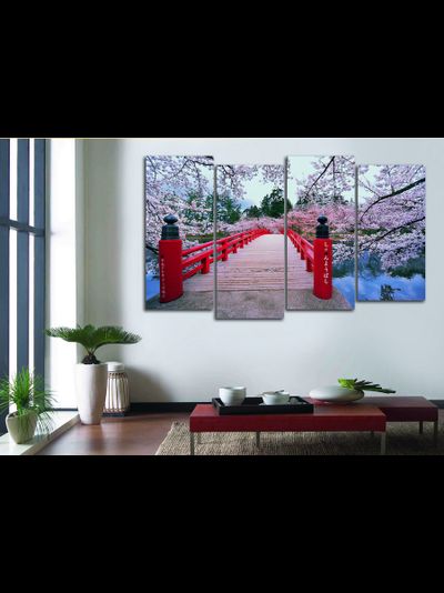 Модульная картина "Цветущий мостик. Сакура"