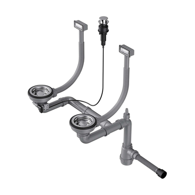 Арматура с клапаном-автоматом для двухчашевых моек с прямоугольными переливами WK-2-A