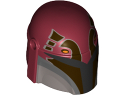 Minifigure, Headgear Helmet with Holes, SW Mandalorian with Dark Brown Facial Details Pattern, Dark Red (87610pb08 / 6115457)