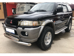 Защита переднего бампера двойная d76/75х42 овал для Mitsubishi Pajero Sport (1998-2007)