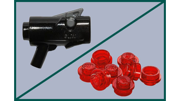 Стандартный Ручной Минибластер Конструкции 2014–го года с Механической Функцией Стрельбы Зарядами (и Боекомплект к нему) ― Личное Оружие многих LEGO–Минифигурок Серии STAR WARS, и других тоже.