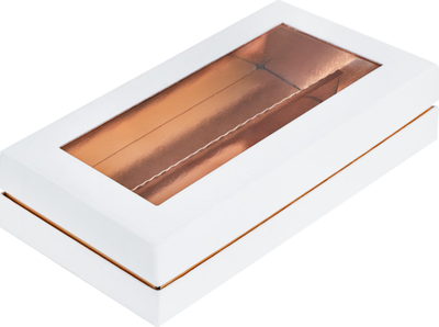 Коробка для пирожных/макарони с/о ПРЕМИУМ с/лож (белая/золото), 210*110*55мм