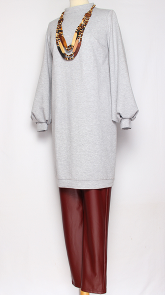 Платье-туника трикотажное "Стойка меланж" серое  р.42,44,46,48