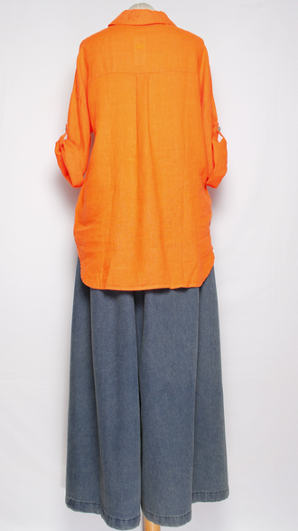 Рубашка лён "ПРЯМАЯ КЛАПАНЫ"  оранжевая, желтая, хаки, бежевая р.46-50