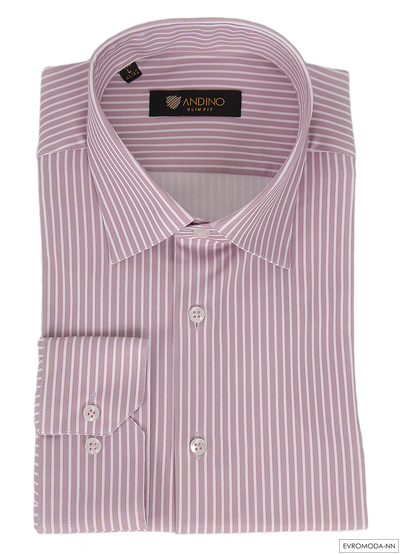 Мужская рубашка ANDINO (Андино) Турция розовая в белую полоску Slim-fit (слим фит) приталенная