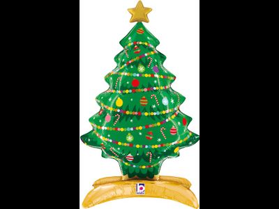 Шар 3D (32''/81 см) Фигура на подставке, Новогодняя елочка, Ярко-зеленый, 1 шт