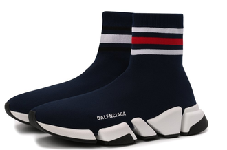 Кроссовки-носки Balenciaga Speed 2.0 с полосками темно-синие